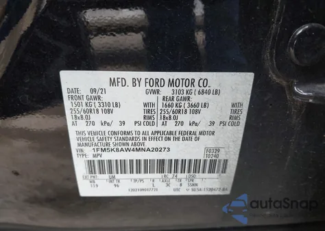 2021 Ford Police Interceptor из США, поврежденный, VIN 1FM5K8AW4MNA20273